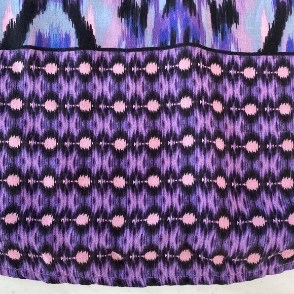 Beachlunchlounge Purple Ikat Boho V-Neck Popover Blouse Top Balloon 3/4 Sleeve - Picture 15 of 16